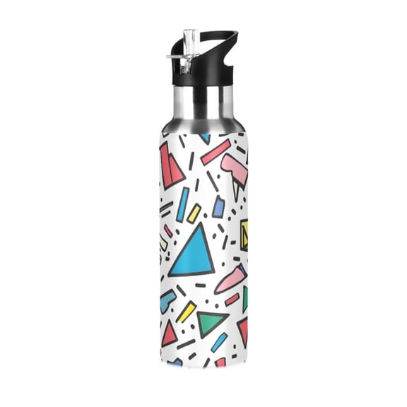 Yayeee 20oz Double Wall Stainless Steel Water Bottle with Flip Straw, Blue Triangles