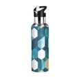 thumbnail image 1 of Yayeee 20oz Insulated Water Bottle Double Wall Stainless Steel with Flip Straw Lid, Blue White Geometric Patterns, 1 of 7