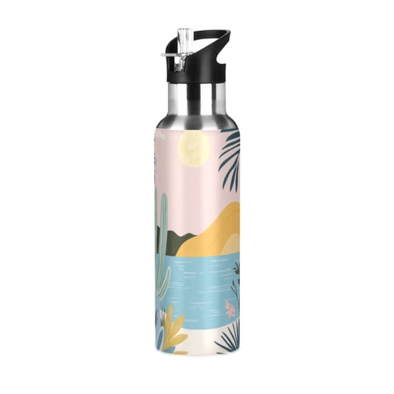 Yayeee 20oz Insulated Water Bottle Double Wall Stainless Steel with Flip Straw Lid, Boho Style Sun