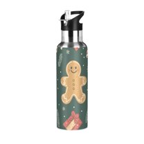 Yayeee 20oz Double Wall Stainless Steel Water Bottle with Flip Straw, Brown Christmas Gingerbread