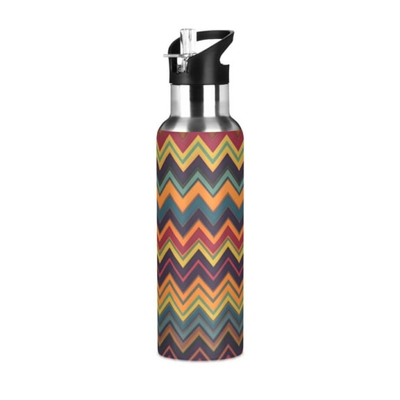 Yayeee 20oz Double Wall Stainless Steel Water Bottle with Flip Straw, Brown Geometric