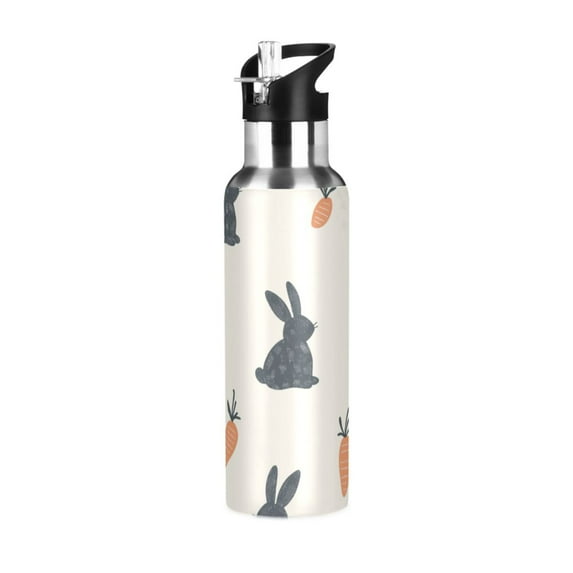 Yayeee 20oz Double Wall Stainless Steel Water Bottle with Flip Straw, Bunnies and Carrots