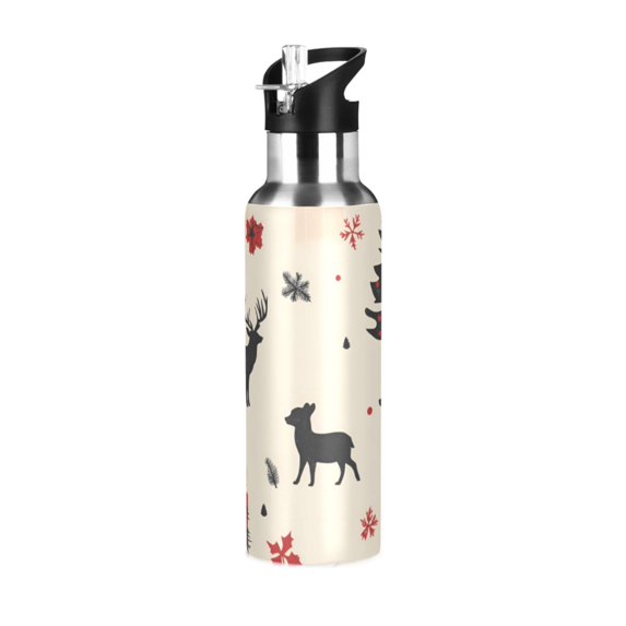 Yayeee 20oz Double Wall Stainless Steel Water Bottle with Flip Straw, Christmas Forest
