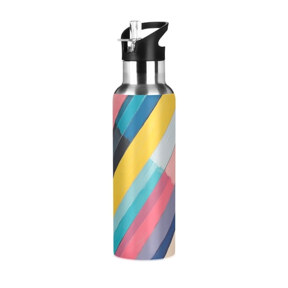 Yayeee 20oz Insulated Water Bottle Double Wall Stainless Steel with Flip Straw Lid, Color Striped