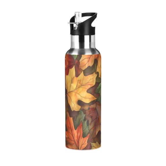 Yayeee 20oz Insulated Water Bottle Double Wall Stainless Steel with Flip Straw Lid, Colorful Autumn Leaves
