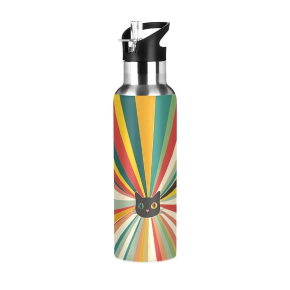 Yayeee 20oz Insulated Water Bottle Double Wall Stainless Steel with Flip Straw Lid, Colorful Cat