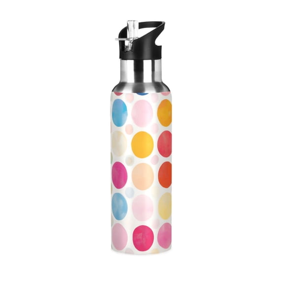 Yayeee 20oz Insulated Water Bottle Double Wall Stainless Steel with Flip Straw Lid, Colorful Circles