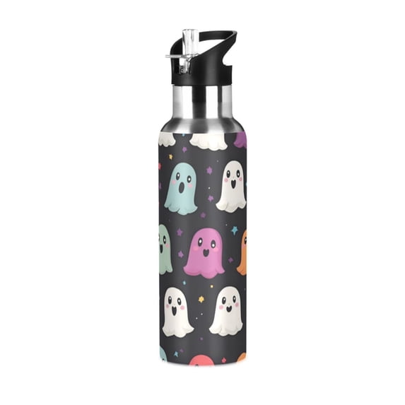 Yayeee 20oz Insulated Water Bottle Double Wall Stainless Steel with Flip Straw Lid, Colorful Halloween Ghost