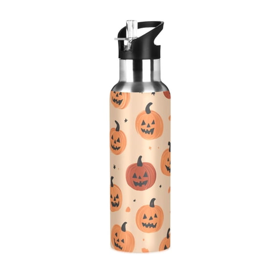 Yayeee 20oz Insulated Water Bottle Double Wall Stainless Steel with Flip Straw Lid, Colorful Halloween Pumpkin Pattern