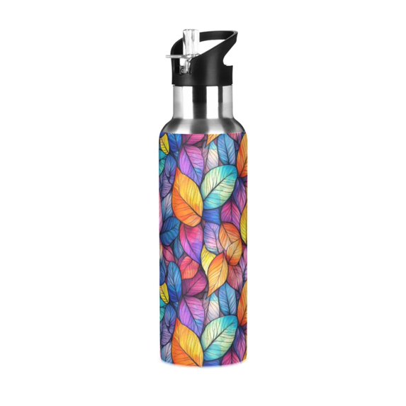 Yayeee 20oz Insulated Water Bottle Double Wall Stainless Steel with Flip Straw Lid, Colorful Leaves