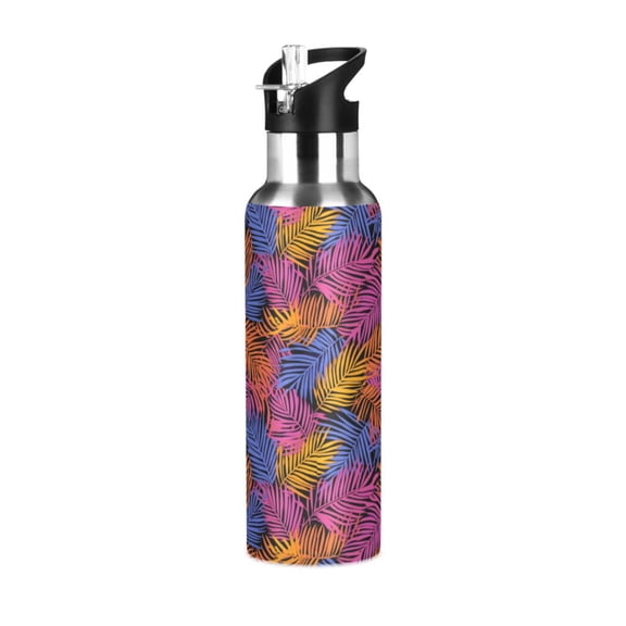 Yayeee 20oz Insulated Water Bottle Double Wall Stainless Steel with Flip Straw Lid, Colorful Palm Pattern