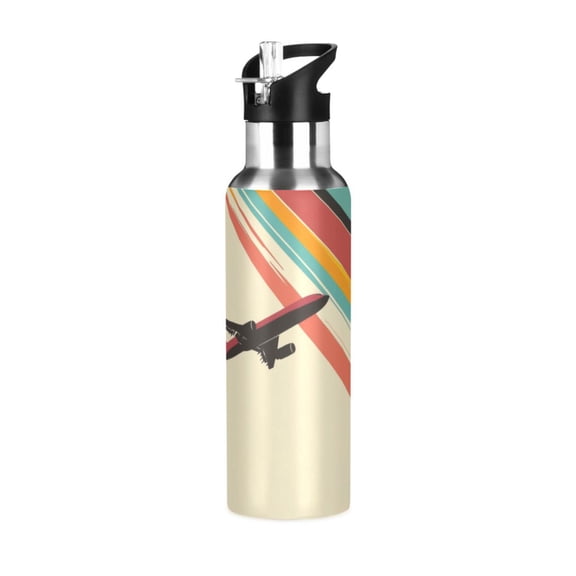 Yayeee 20oz Insulated Water Bottle Double Wall Stainless Steel with Flip Straw Lid, Colorful Plane Stripes