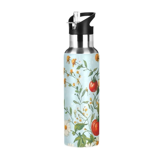 Yayeee 20oz Insulated Water Bottle Double Wall Stainless Steel with Flip Straw Lid, Colorful Tomatoes