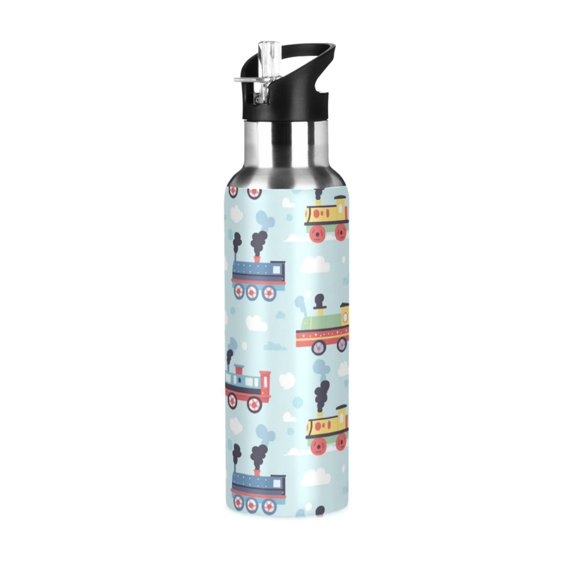 Yayeee 20oz Insulated Water Bottle Double Wall Stainless Steel with Flip Straw Lid, Colorful Trains