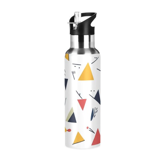 Yayeee 20oz Insulated Water Bottle Double Wall Stainless Steel with Flip Straw Lid, Colorful Triangles