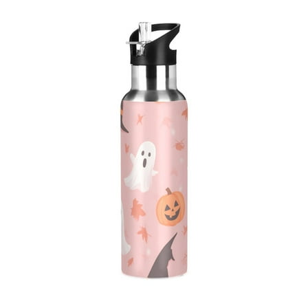 Yayeee 20oz Double Wall Stainless Steel Water Bottle with Flip Straw, Cute Pink Halloween