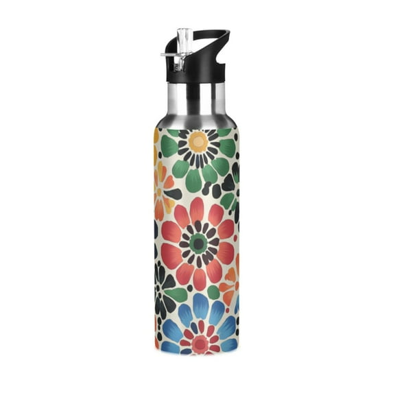 Yayeee 20oz Double Wall Stainless Steel Water Bottle with Flip Straw, Dark Floral