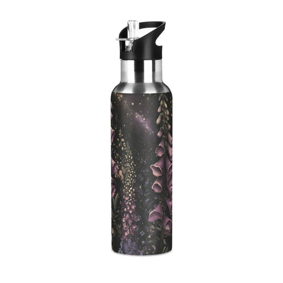 Yayeee 20oz Double Wall Stainless Steel Water Bottle with Flip Straw, Dark Gothic Floral