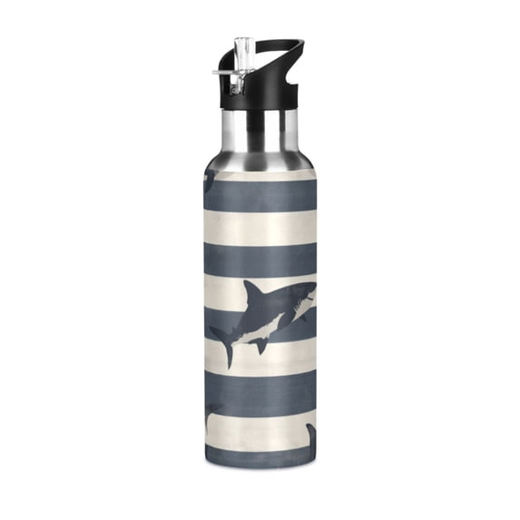 Yayeee 20oz Insulated Water Bottle Double Wall Stainless Steel with Flip Straw Lid, Dark Sharks
