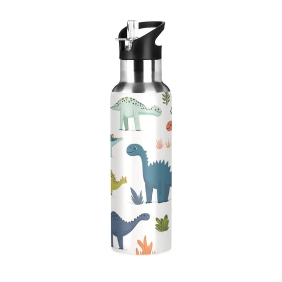 Yayeee 20oz Insulated Water Bottle Double Wall Stainless Steel with Flip Straw Lid, Dinosaur Pattern
