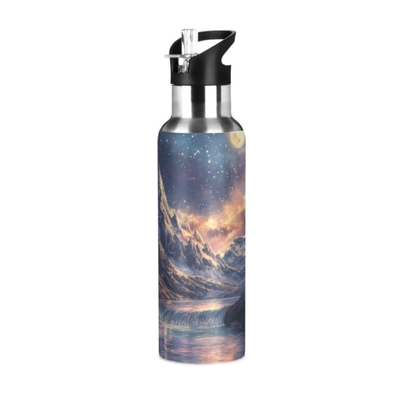 Yayeee 20oz Double Wall Stainless Steel Water Bottle with Flip Straw, Ethereal Mountain