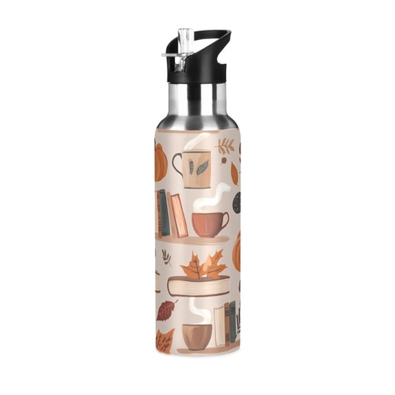 Yayeee 20oz Insulated Water Bottle Double Wall Stainless Steel with Flip Straw Lid, Fall Acorns Pattern