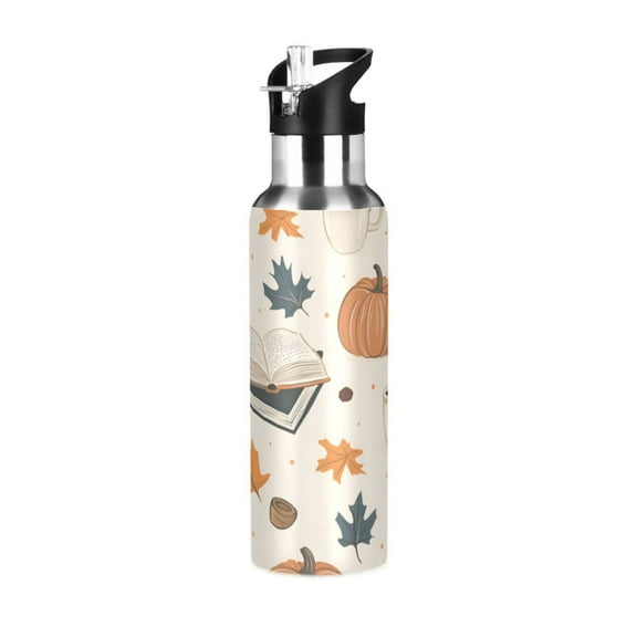 Yayeee 20oz Double Wall Stainless Steel Water Bottle with Flip Straw, Fall Books