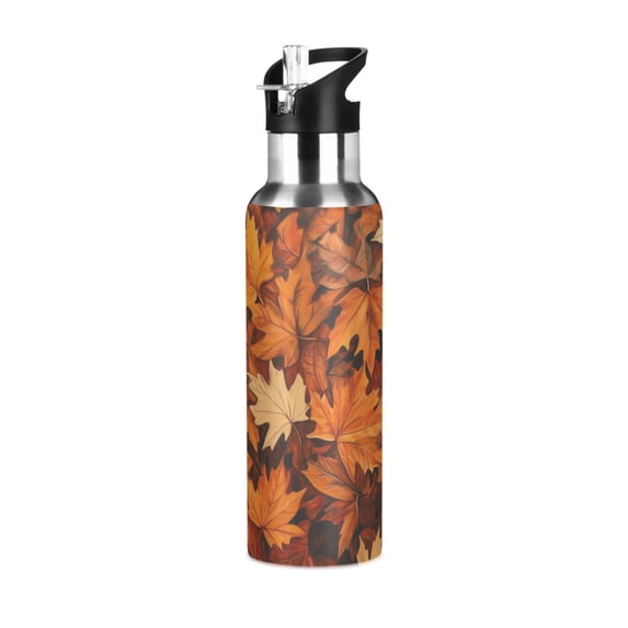 Yayeee 20oz Insulated Water Bottle Double Wall Stainless Steel with Flip Straw Lid, Fall Pattern