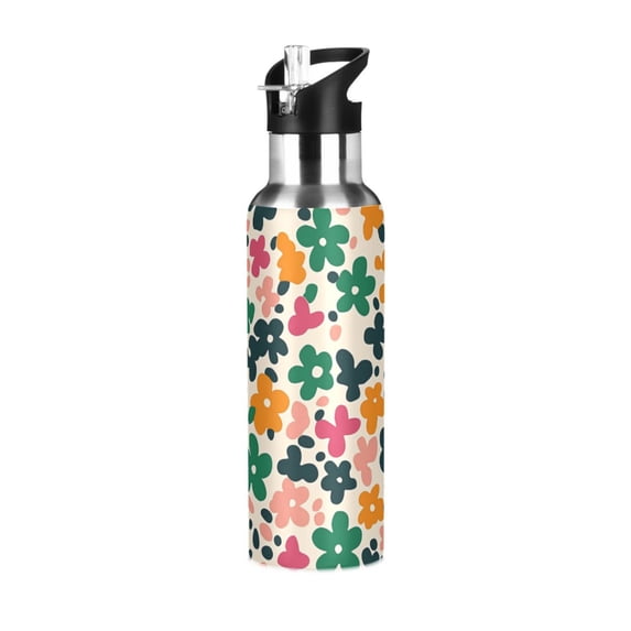 Yayeee 20oz Insulated Water Bottle Double Wall Stainless Steel with Flip Straw Lid, Floral Blooms