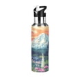 thumbnail image 1 of Yayeee 20oz Double Wall Stainless Steel Water Bottle with Flip Straw, Floral Mountain, 1 of 7
