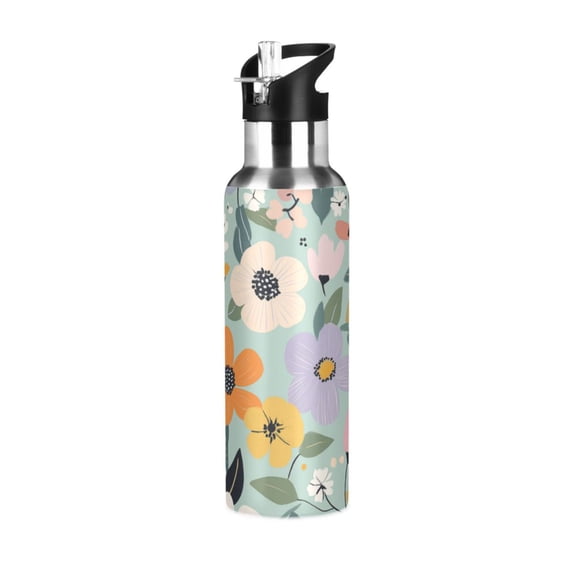 Yayeee 20oz Insulated Water Bottle Double Wall Stainless Steel with Flip Straw Lid, Floral Pattern