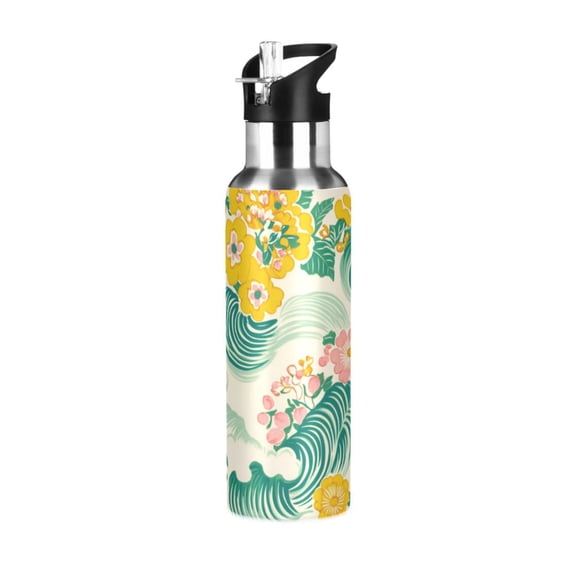 Yayeee 20oz Insulated Water Bottle Double Wall Stainless Steel with Flip Straw Lid, Floral Wave