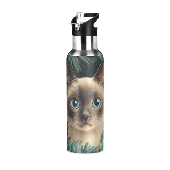 Yayeee 20oz Insulated Water Bottle Double Wall Stainless Steel with Flip Straw Lid, Flowers and Cat