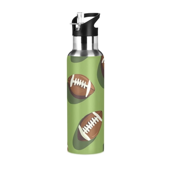 Yayeee 20oz Insulated Water Bottle Double Wall Stainless Steel with Flip Straw Lid, Game Day Footballs