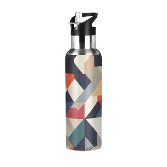 Yayeee 20oz Insulated Water Bottle Double Wall Stainless Steel with Flip Straw Lid, Geometric Pattern
