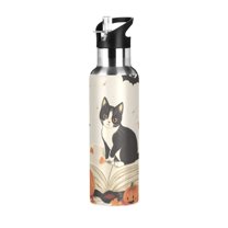 Yayeee 20oz Double Wall Stainless Steel Water Bottle with Flip Straw, Gray Cartoon Halloween Cat