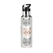 Yayeee 20oz Double Wall Stainless Steel Water Bottle with Flip Straw, Gray Cat Pattern