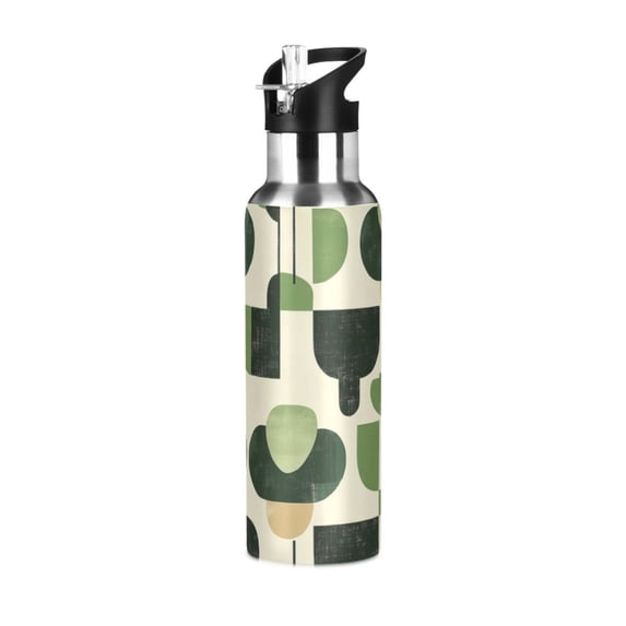 Yayeee 20oz Insulated Water Bottle Double Wall Stainless Steel with Flip Straw Lid, Green Circle