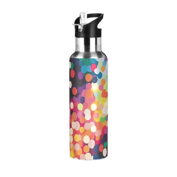 Yayeee 20oz Double Wall Stainless Steel Water Bottle with Flip Straw, Green Colorful Circles