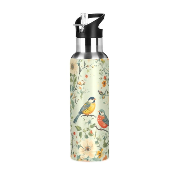 Yayeee 20oz Insulated Water Bottle Double Wall Stainless Steel with Flip Straw Lid, Green Floral Pattern