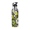 thumbnail image 1 of Yayeee 20oz Insulated Water Bottle Double Wall Stainless Steel with Flip Straw Lid, Green Flower Pattern, 1 of 7