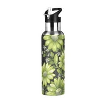 Yayeee 20oz Double Wall Stainless Steel Water Bottle with Flip Straw, Green Flowers