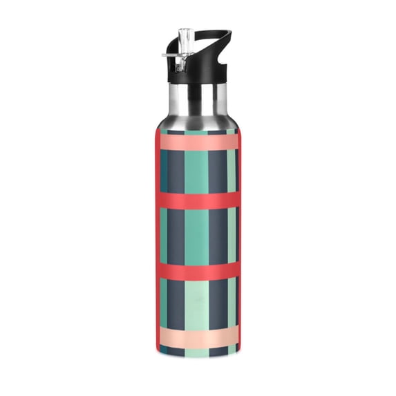 Yayeee 20oz Insulated Water Bottle Double Wall Stainless Steel with Flip Straw Lid, Green Plaid