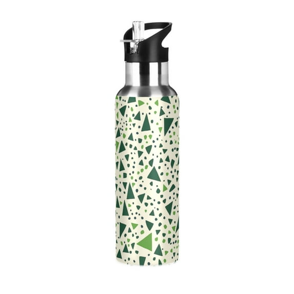 Yayeee 20oz Insulated Water Bottle Double Wall Stainless Steel with Flip Straw Lid, Green Triangles Pattern