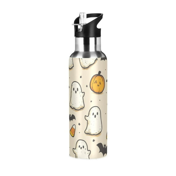 Yayeee 20oz Double Wall Stainless Steel Water Bottle with Flip Straw, Halloween Cute Ghosts
