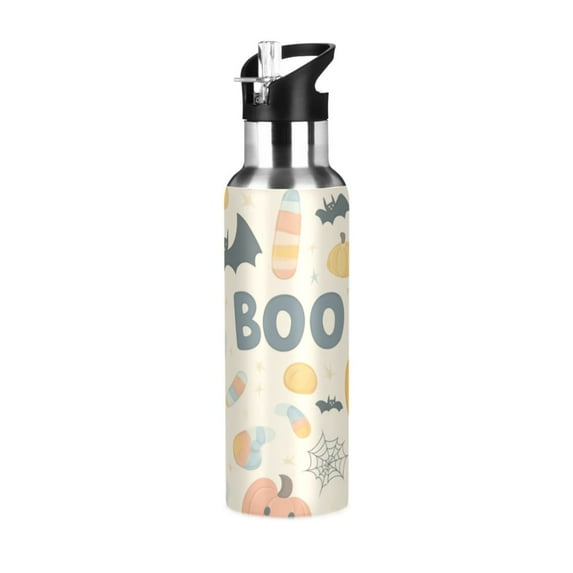 Yayeee 20oz Double Wall Stainless Steel Water Bottle with Flip Straw, Halloween Cute Pumpkins