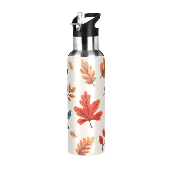 Yayeee 20oz Insulated Water Bottle Double Wall Stainless Steel with Flip Straw Lid, Hand Drawn Autumn Leaves