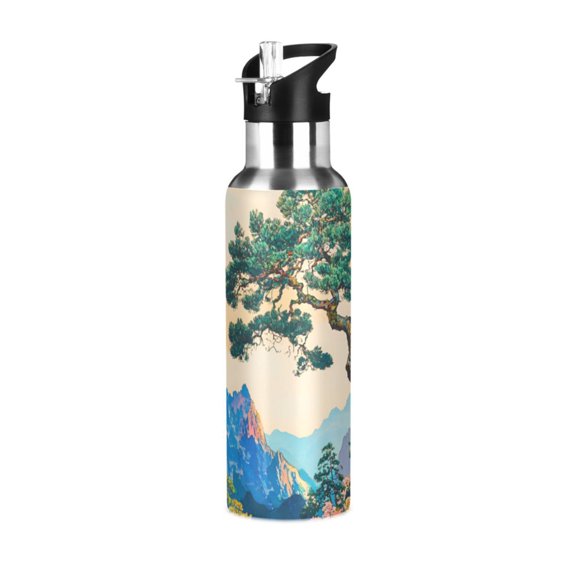 Yayeee 20oz Insulated Water Bottle Double Wall Stainless Steel with Flip Straw Lid, Large Pine Tree