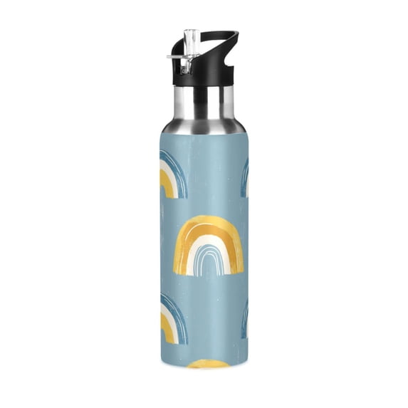 Yayeee 20oz Double Wall Stainless Steel Water Bottle with Flip Straw, Light Blue Rainbow