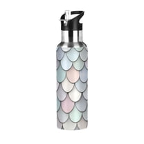 Yayeee 20oz Double Wall Stainless Steel Water Bottle with Flip Straw, Light Blue Shimmering Pattern